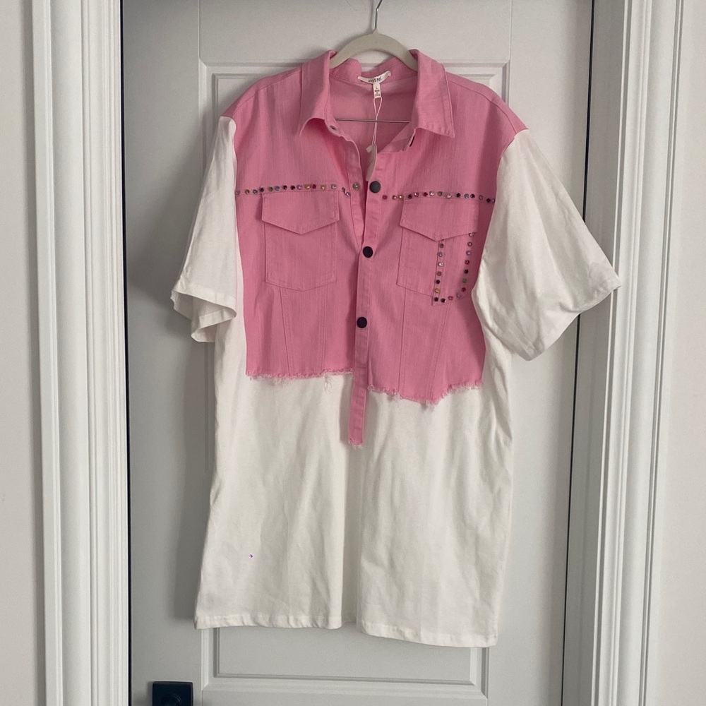 Pastels Pink and White Button Down Kids Shirt
